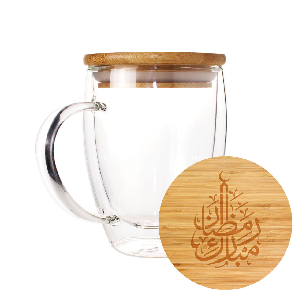Double Wall Clear Glass Mug with Bamboo Lid – Ramadan Gifts 2