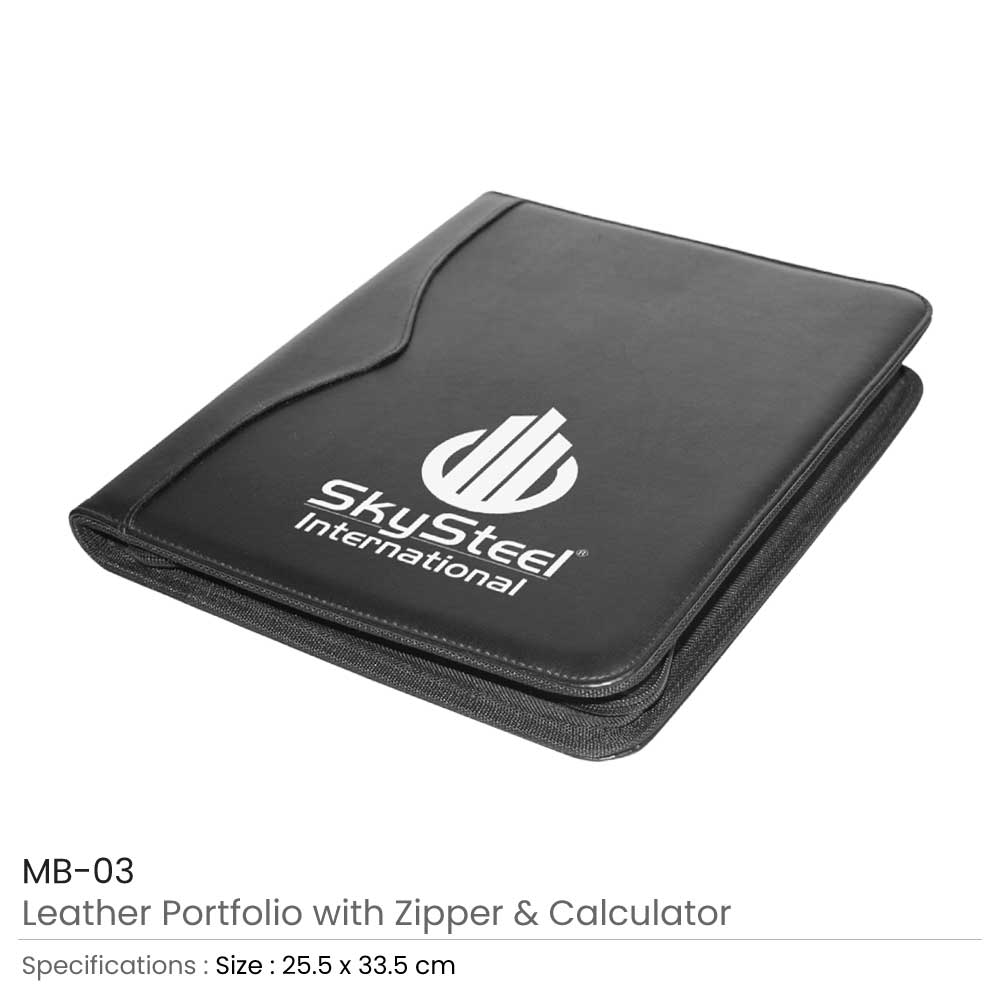 Leather Portfolio with Zipper & Calculator 2