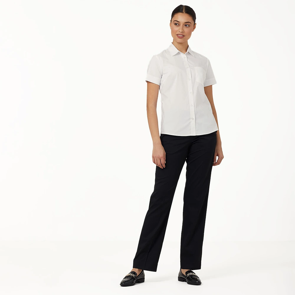 Women's Short Sleeve Slim Shirt - White 5