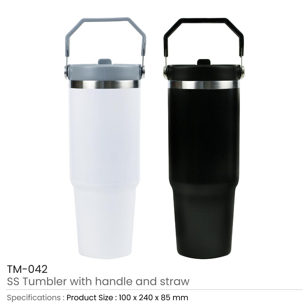 Tumbler with Handle & Straw SS Double Wall 900ml 4