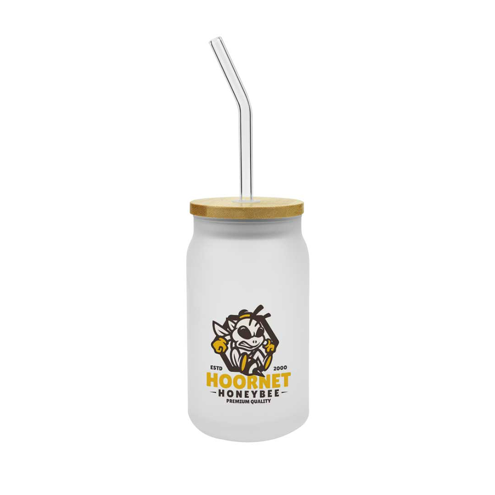 Glass Bottle with Straw and Bamboo Lid 2