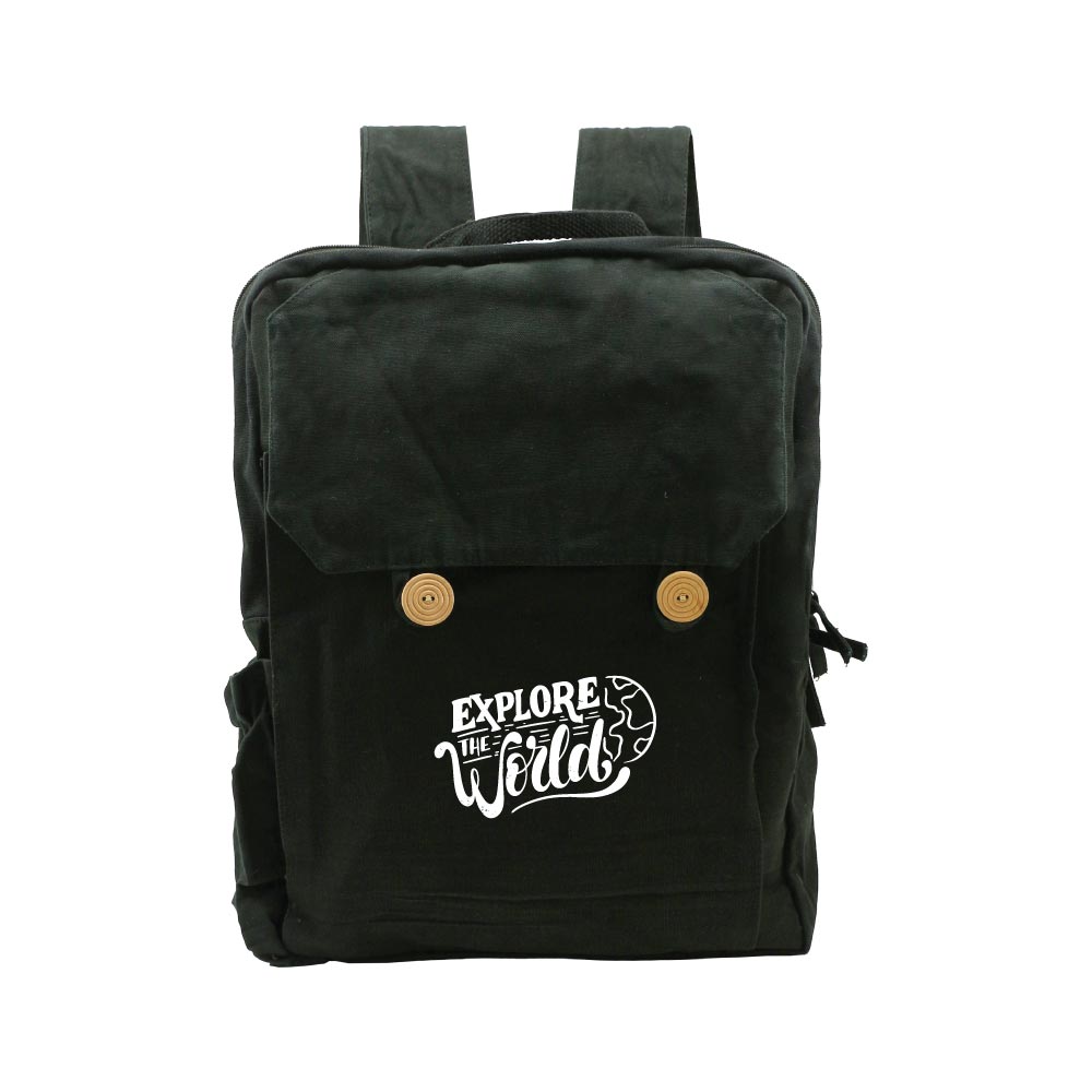 Black Cotton Backpack with Zipper Closure 5