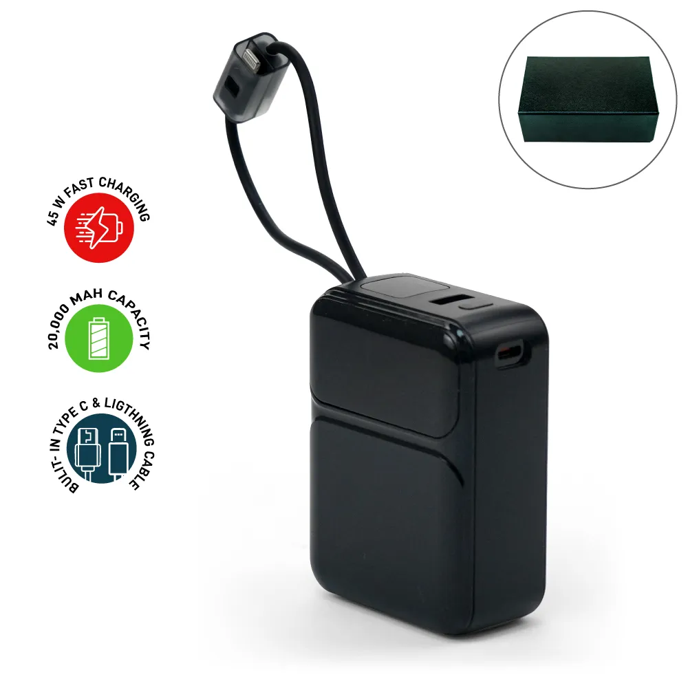 Powerbank 20K mAh with Built-in Type C, Lightning Cables, 45W Fast Charging 9