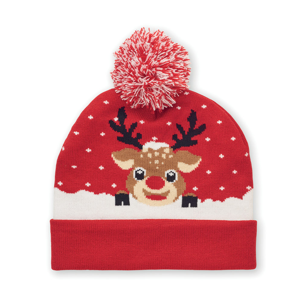 Christmas Knitted Beanie with Cuff and Bobble