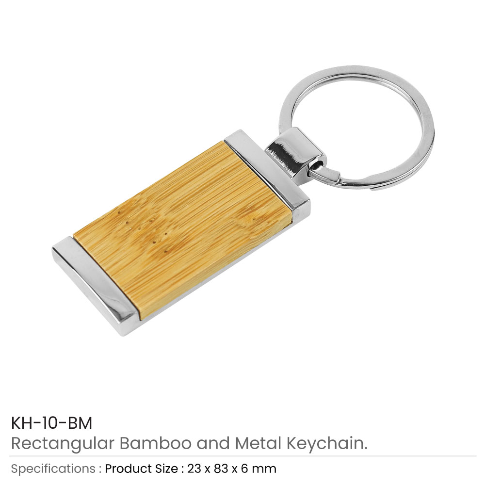 Rectangular Bamboo and Metal Keychains Size 32mm  2