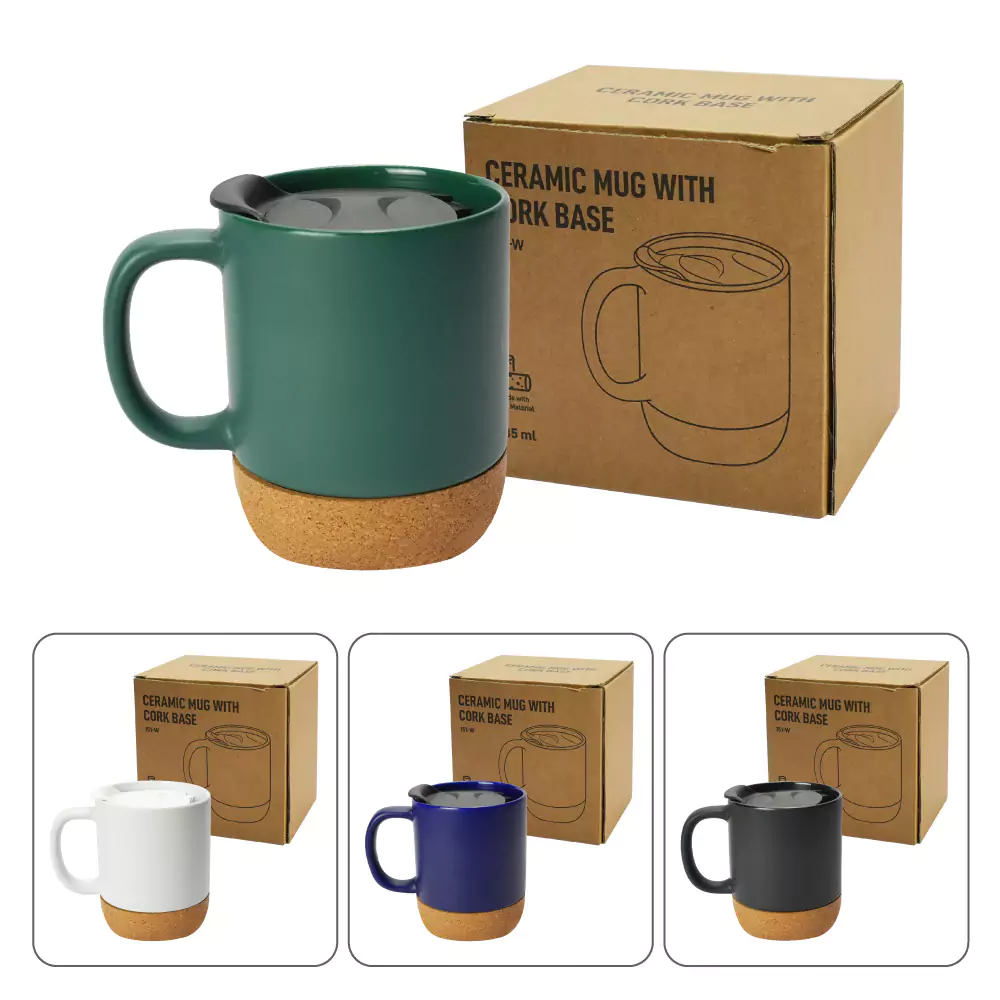 Ceramic Mugs with Lid and Cork Base 385 ml 4