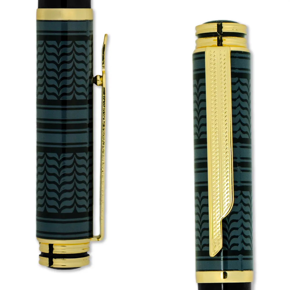 Arabic Traditional Bisht Design Metal Pens, Glossy Black with Gold Outline 5