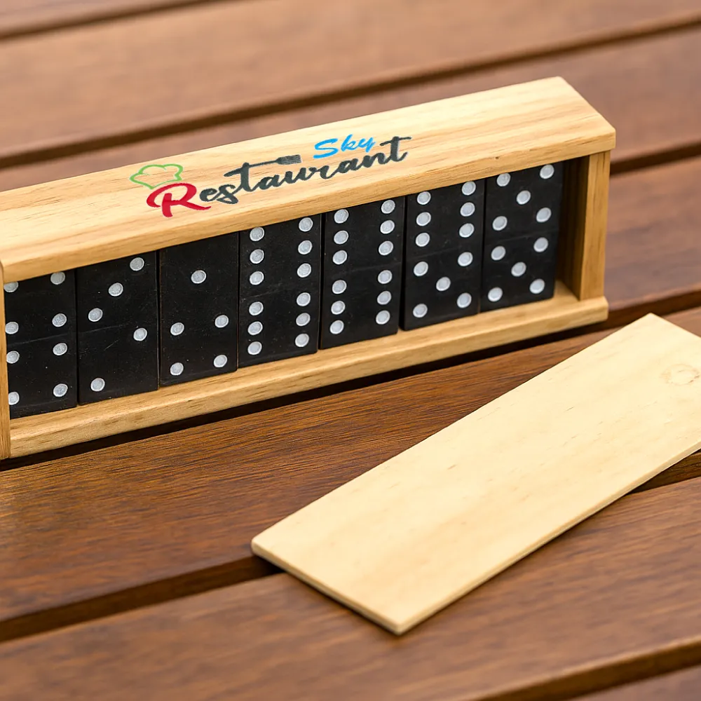 Domino Set Game in Wooden Slide Box & 28 Black Wooden Pieces 5
