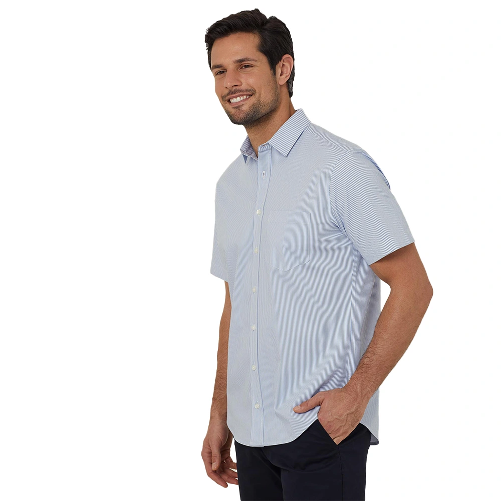 Men's Block Stripe Stretch Short Sleeve Shirt - Light Blue/White 3