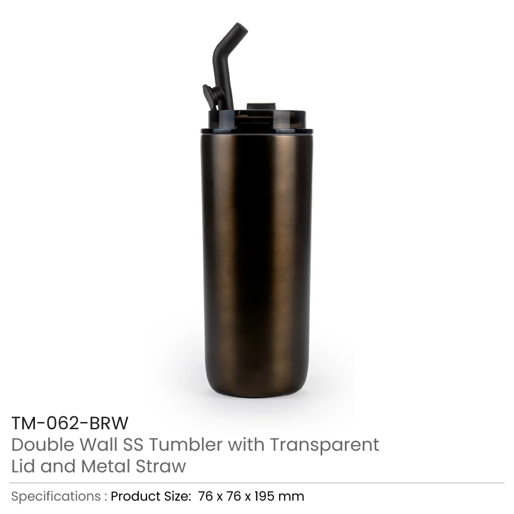Double Wall SS Tumblers with Transparent Lid & Metal Straw – 500ml 4