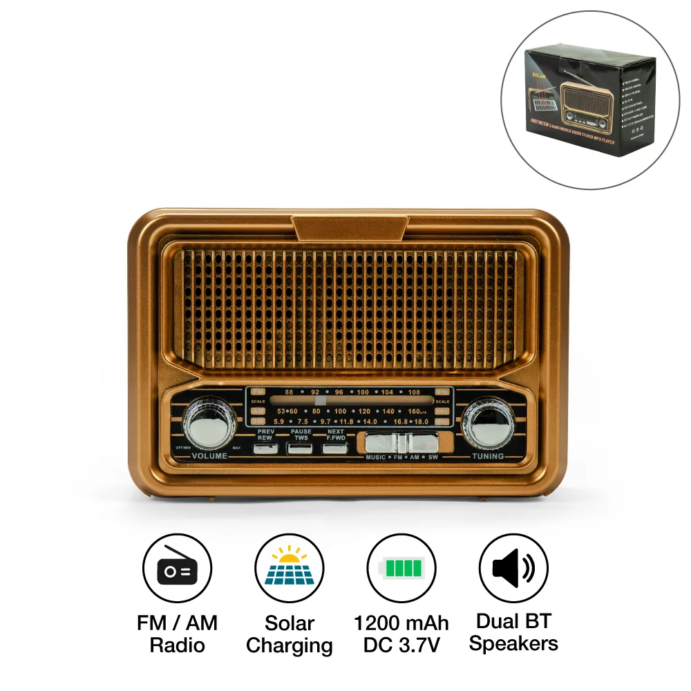 Vintage Design Bluetooth Speaker with Radio and Solar Panel 2