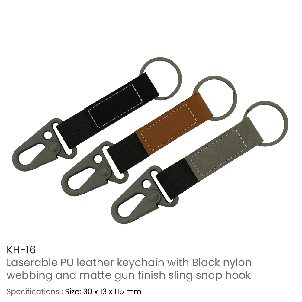 Laserable PU Leather Keychains with Sling Snap Hook 5
