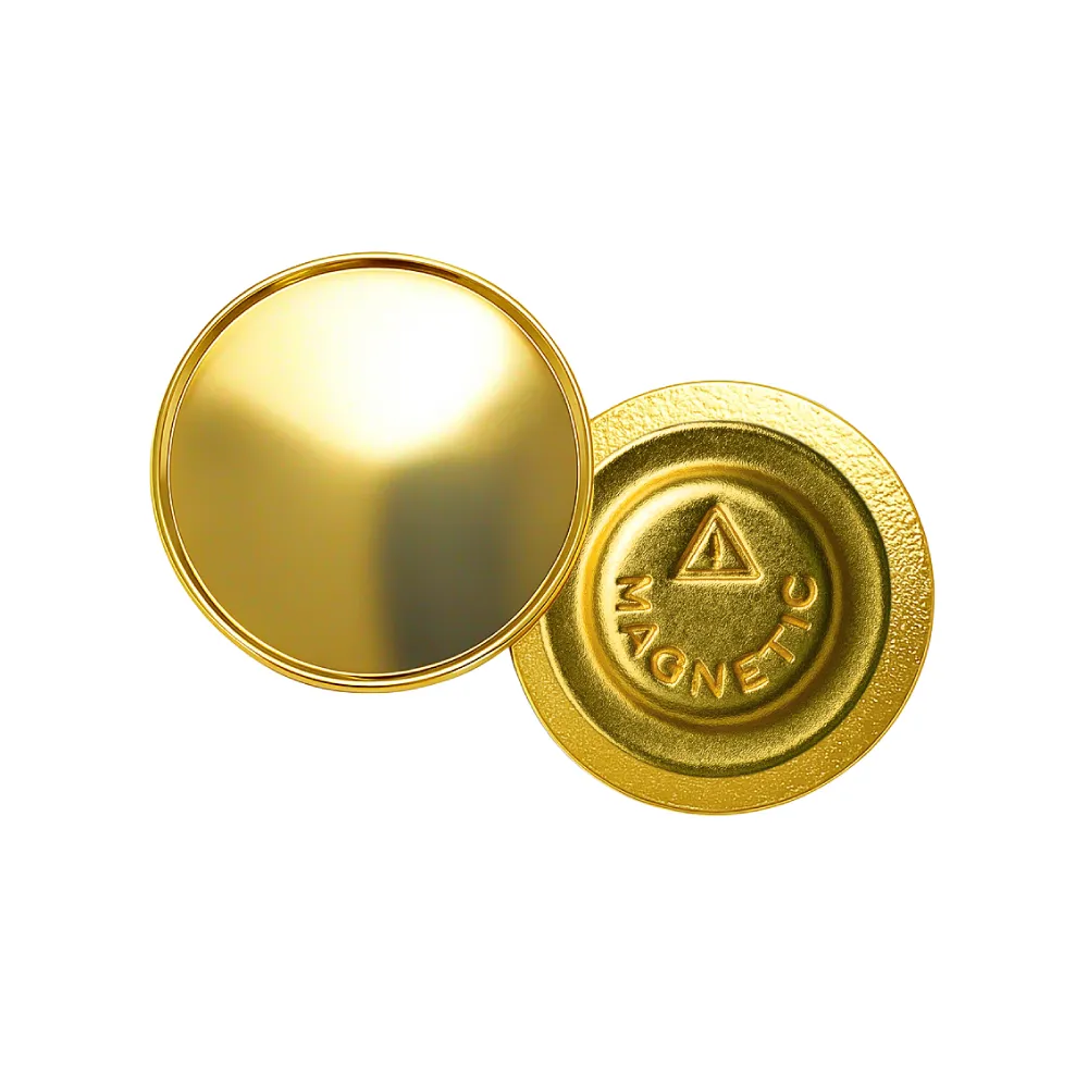 Gold Round Metal Badges with Magnet Attachment 3