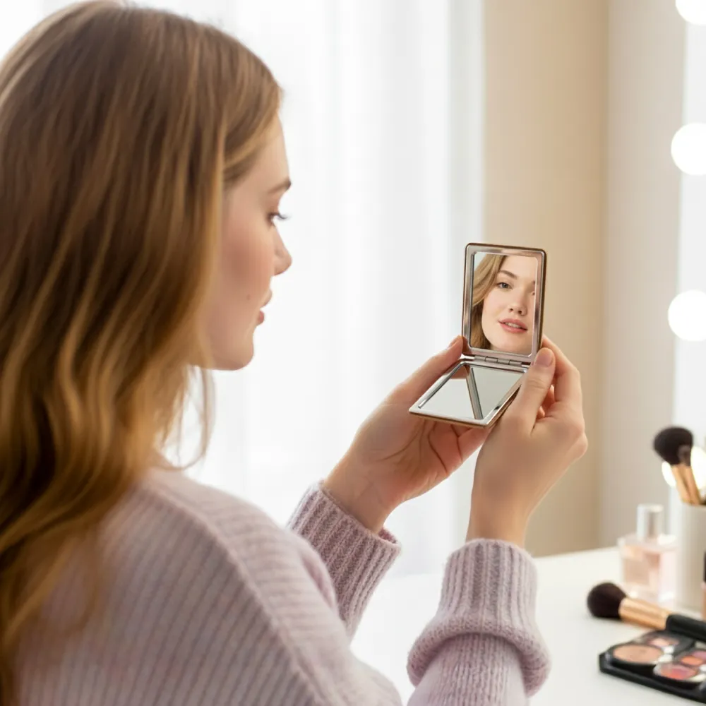 Rectangle Pocket Mirror, Double-Sided Foldable with Cork Finish Cover 3