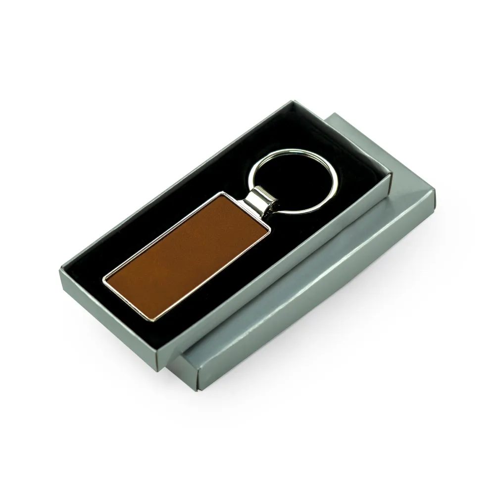 Silver Shiny Metal Keychains with Laserable PU Leather Plate 7