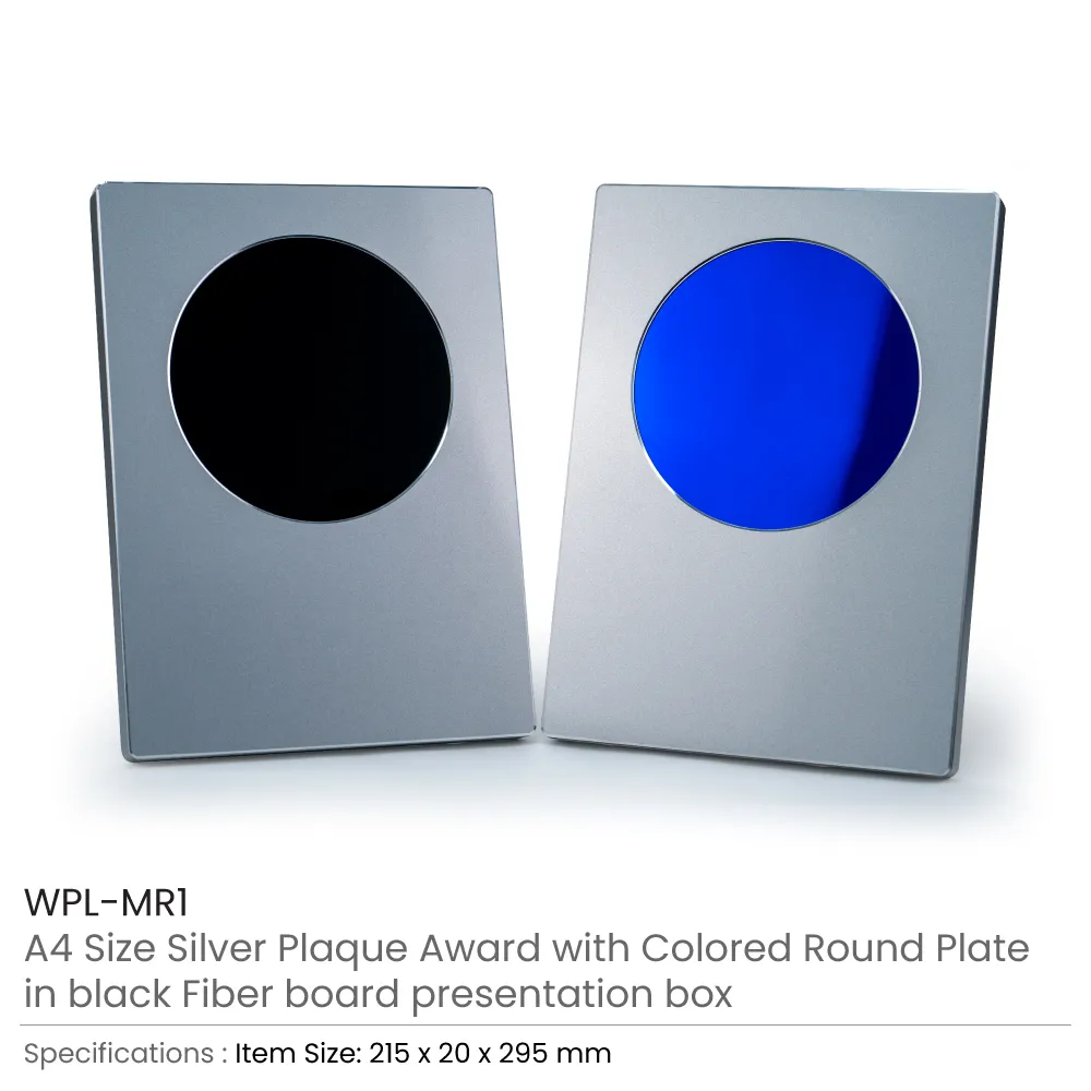 A4 Aluminum Award Plaques with Round Colored Plate and Stand 7