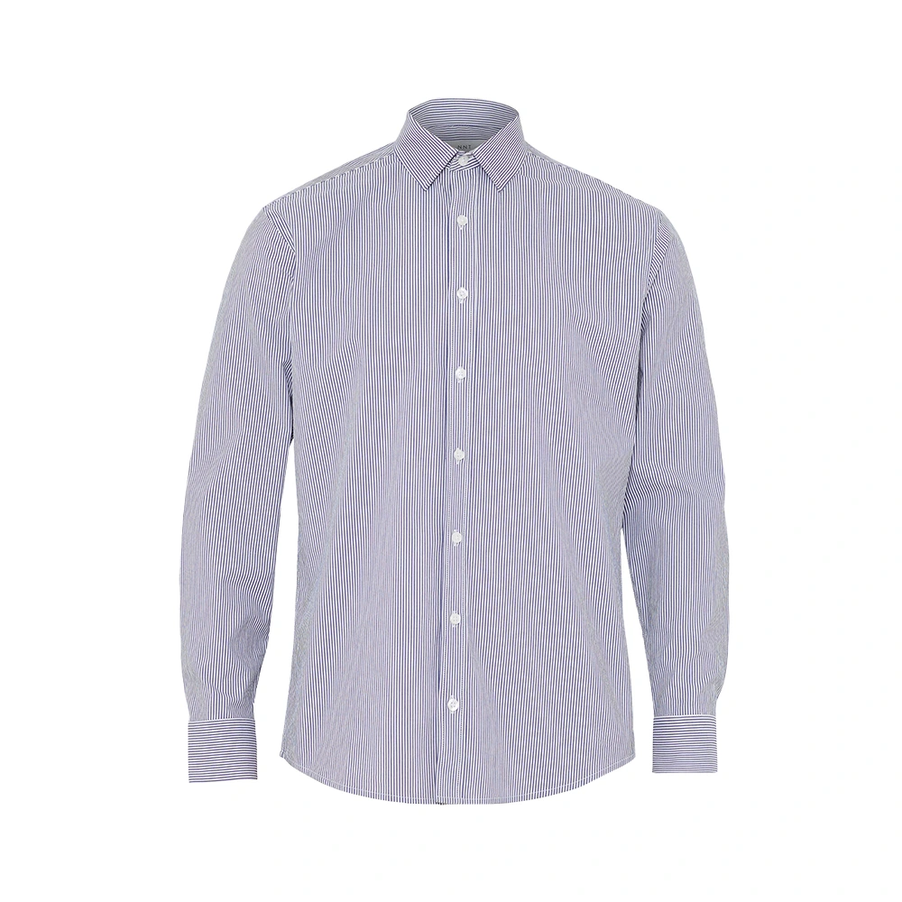 Men's Block Stripe Stretch Long Sleeve Shirt - Navy/White 2