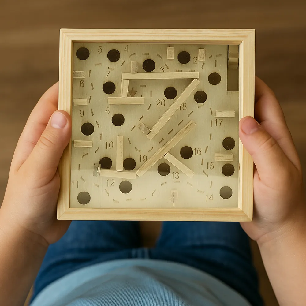 Wooden Maze Board Game with Silver Metal Ball – Labyrinth Balance Puzzle 2