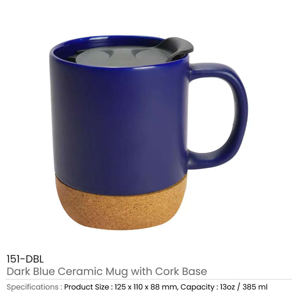 Ceramic Mugs with Lid and Cork Base 385 ml 2