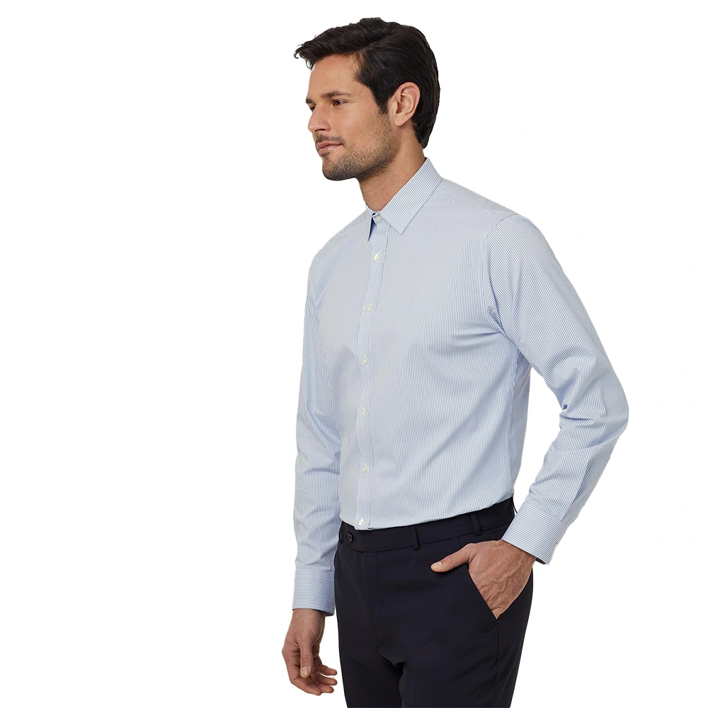 Men's Fine Stripe Stretch Long Sleeve Shirt - Light Blue/White 3