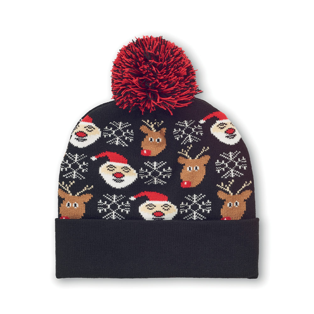 Christmas Knitted Beanie with Cuff and Bobble 6
