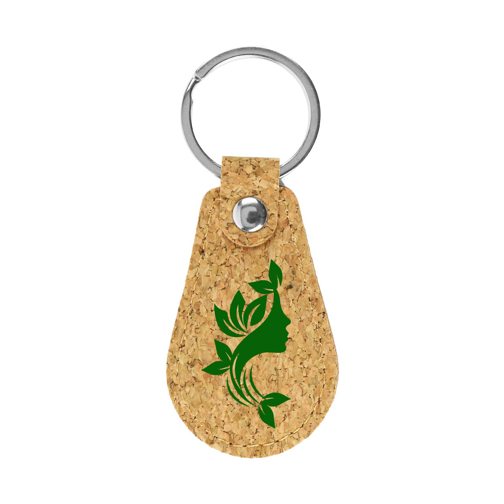 Cork PU Keychains with 32mm Metal Flat Key Ring 3
