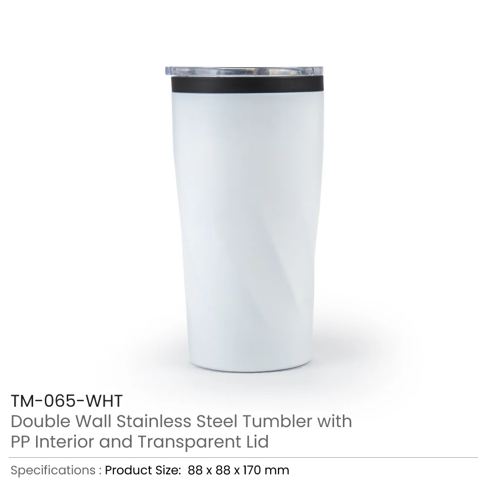 Double Wall SS Tumblers with PP Interior and Transparent Lid 580ml 6