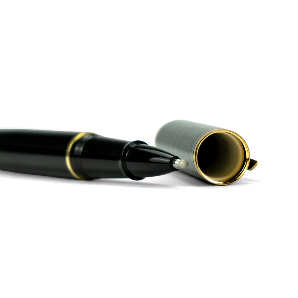 Arabic Traditional Bisht Design Metal Pens, Glossy Black with Gold Outline 3