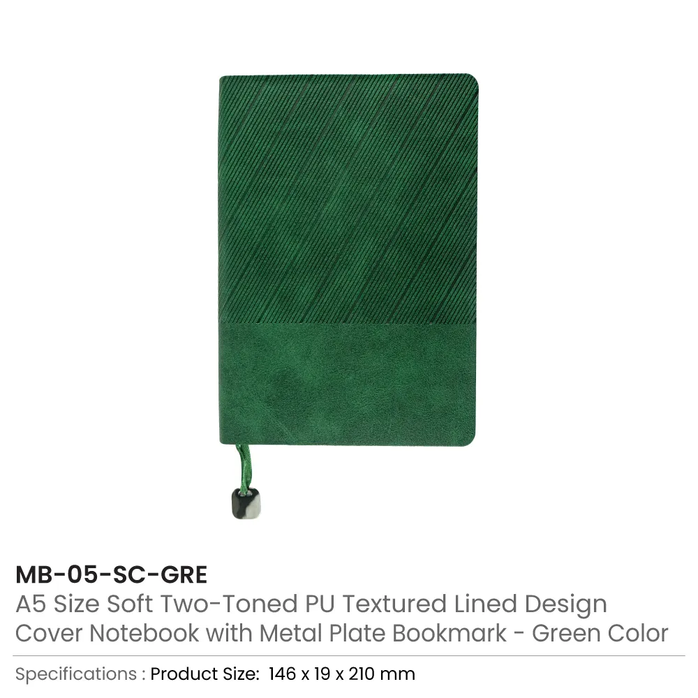 Soft PU Cover Notebooks in A5 Size with Metal Plate Bookmark 2