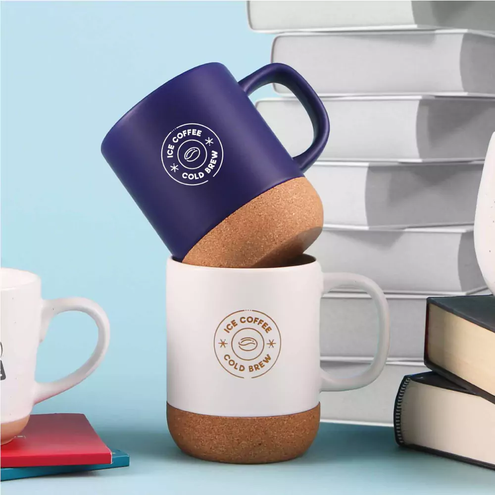 Ceramic Mugs with Lid and Cork Base 385 ml 5