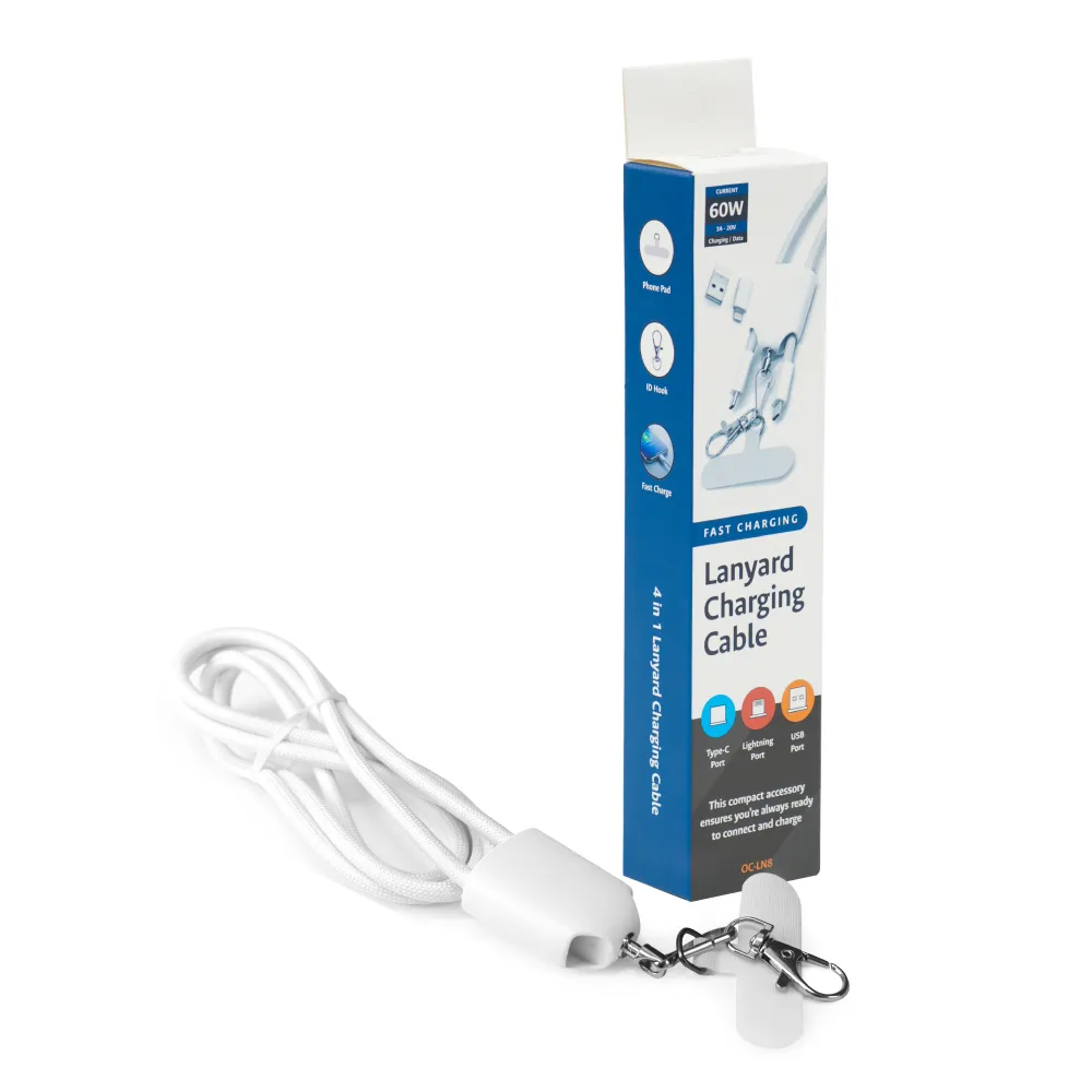 4 in 1 Lanyard Charging Cable 60W, 120cm Long with ID Hook & Phone Pad 7