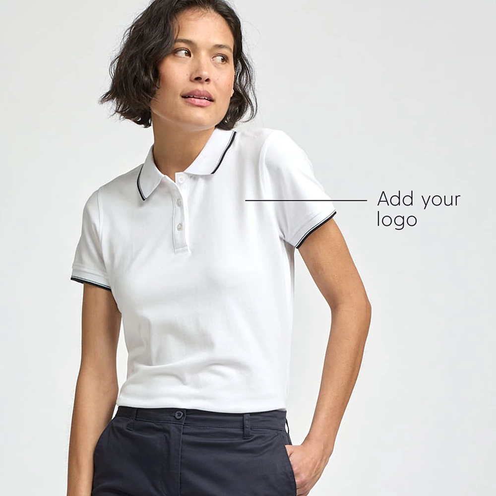 Women’s White Polo T-Shirt with Line Design 5