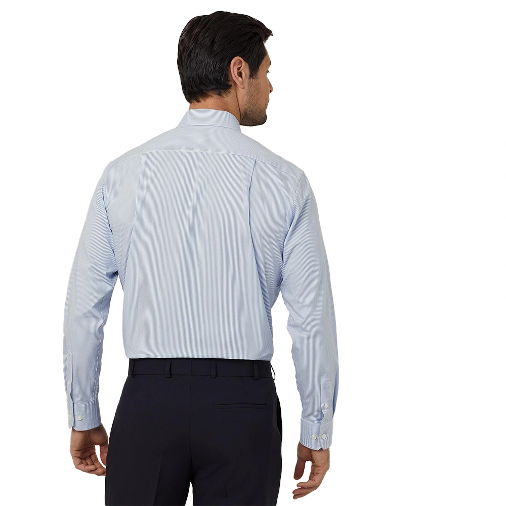 Men's Fine Stripe Stretch Long Sleeve Shirt - Light Blue/White 4