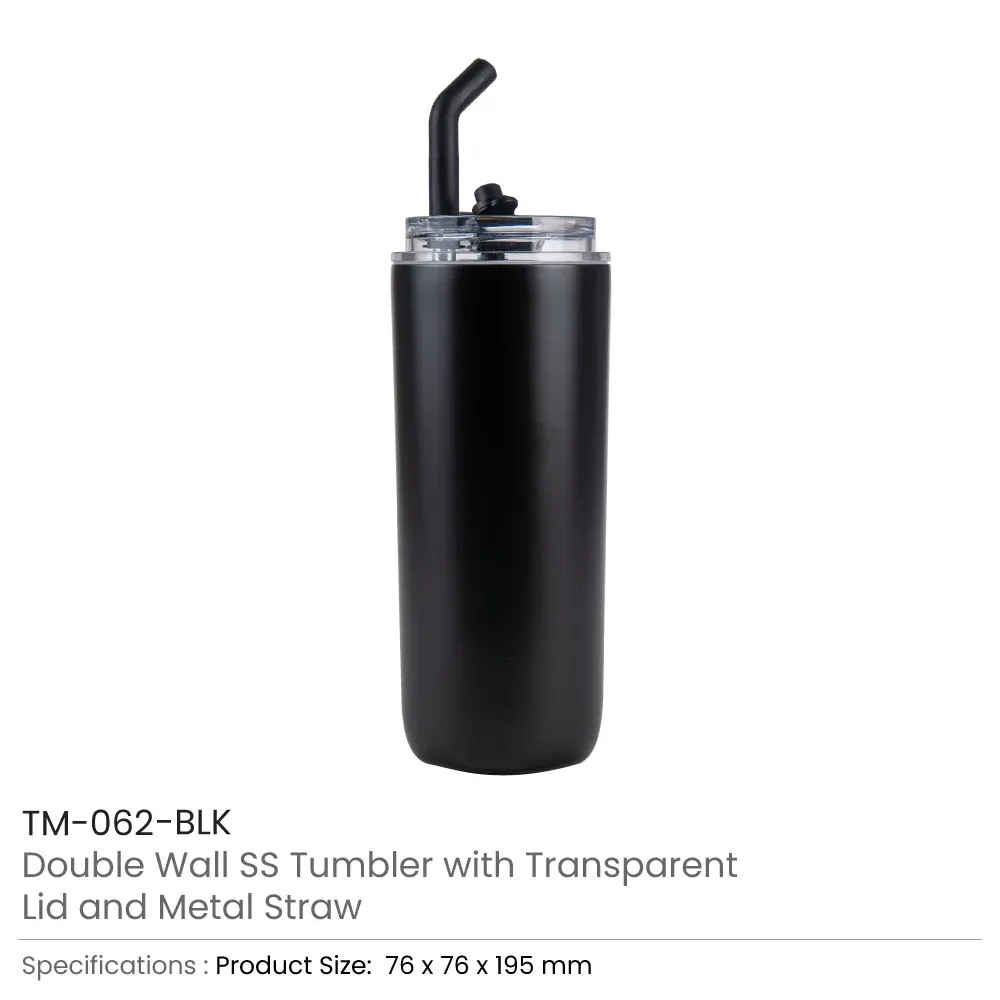 Double Wall SS Tumblers with Transparent Lid & Metal Straw – 500ml 3