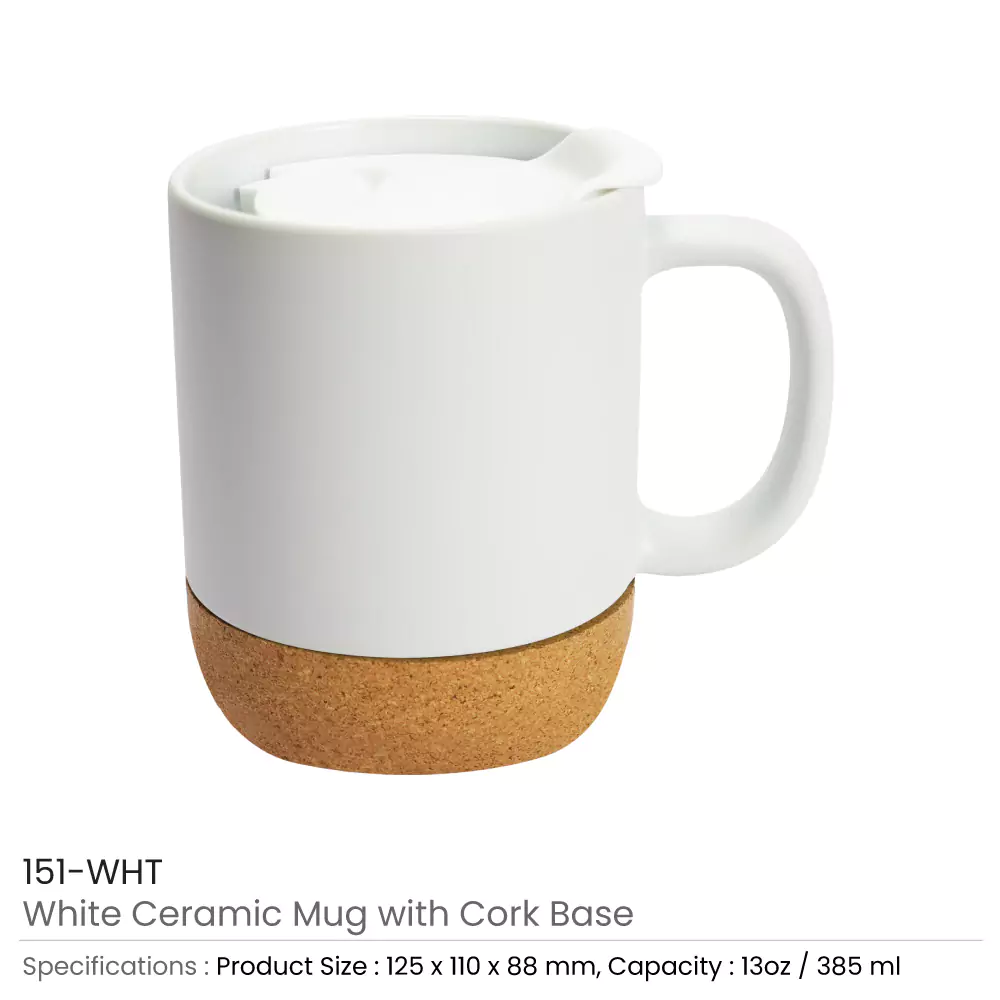 Ceramic Mugs with Lid and Cork Base 385 ml 12