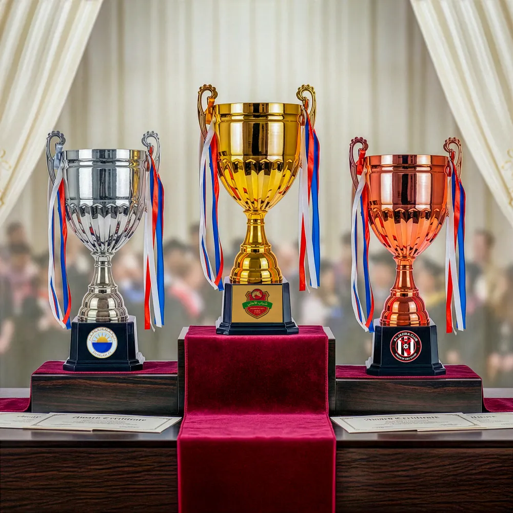 Metal Open Cup Trophies & Removable Ribbon Attached to Both Handles 9