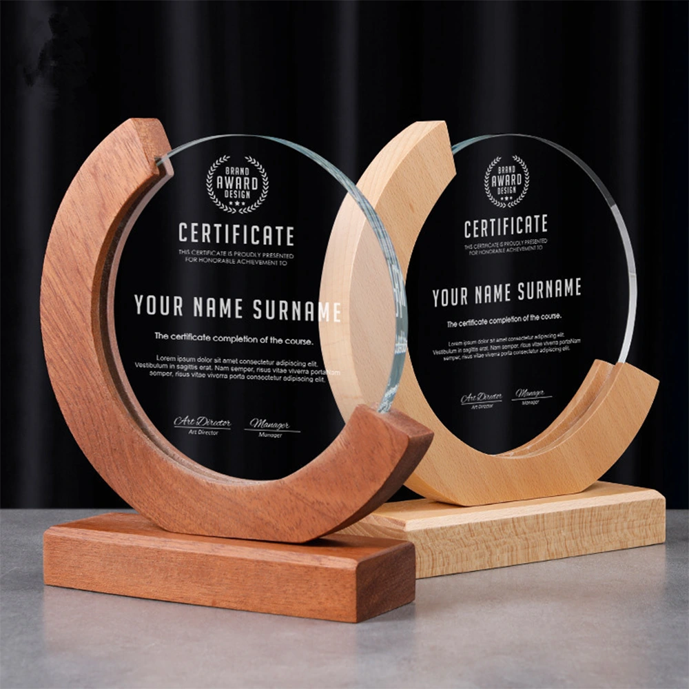 Wood Base K9 Crystal Award 8