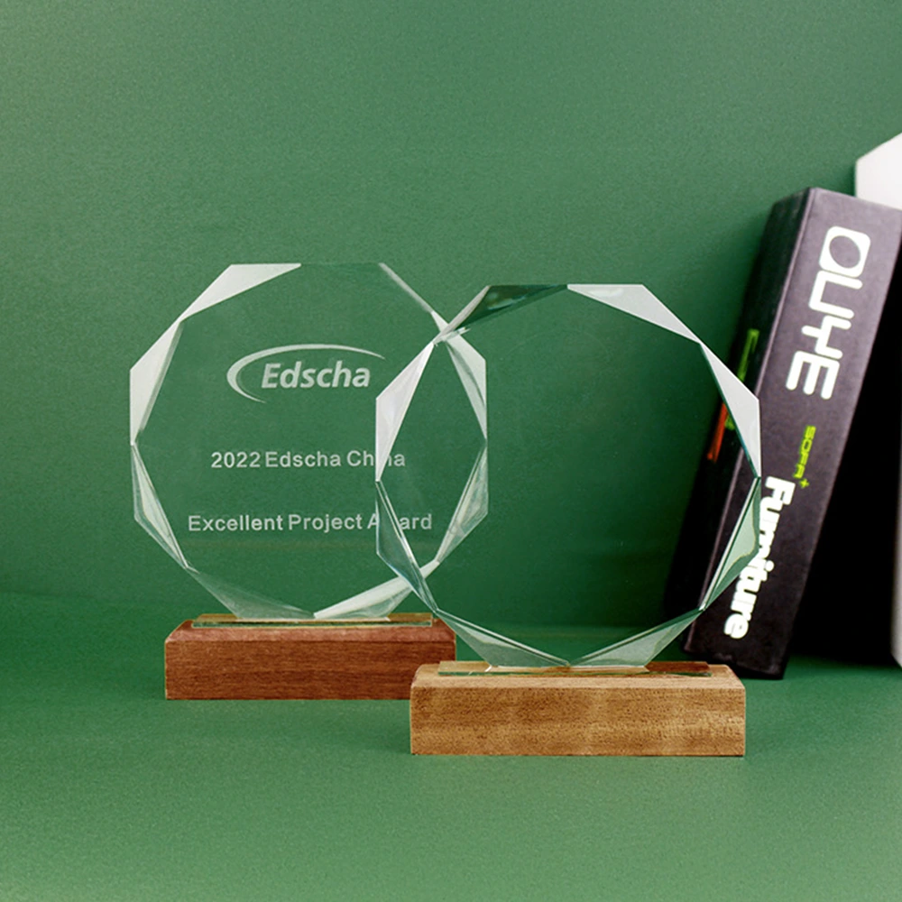 Wood Base Hexagonal Crystal Award 6