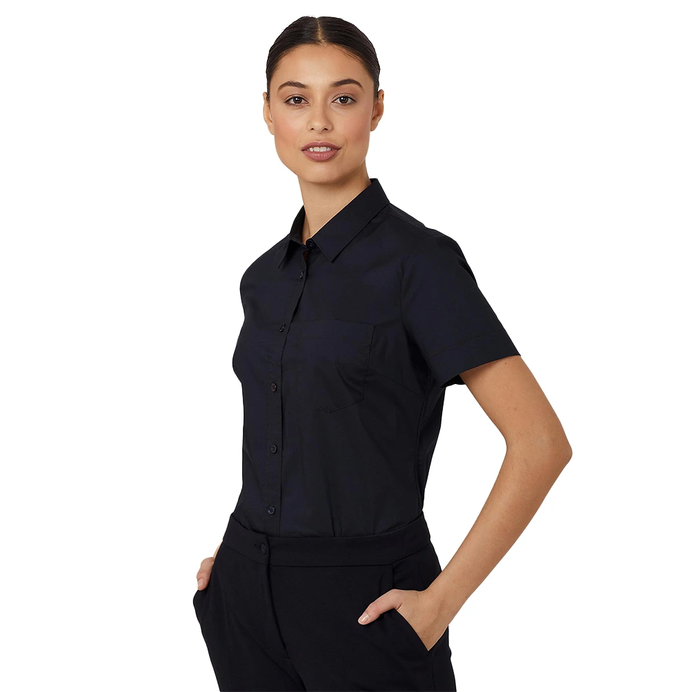 Women's Short Sleeve Slim Shirt - Black 3