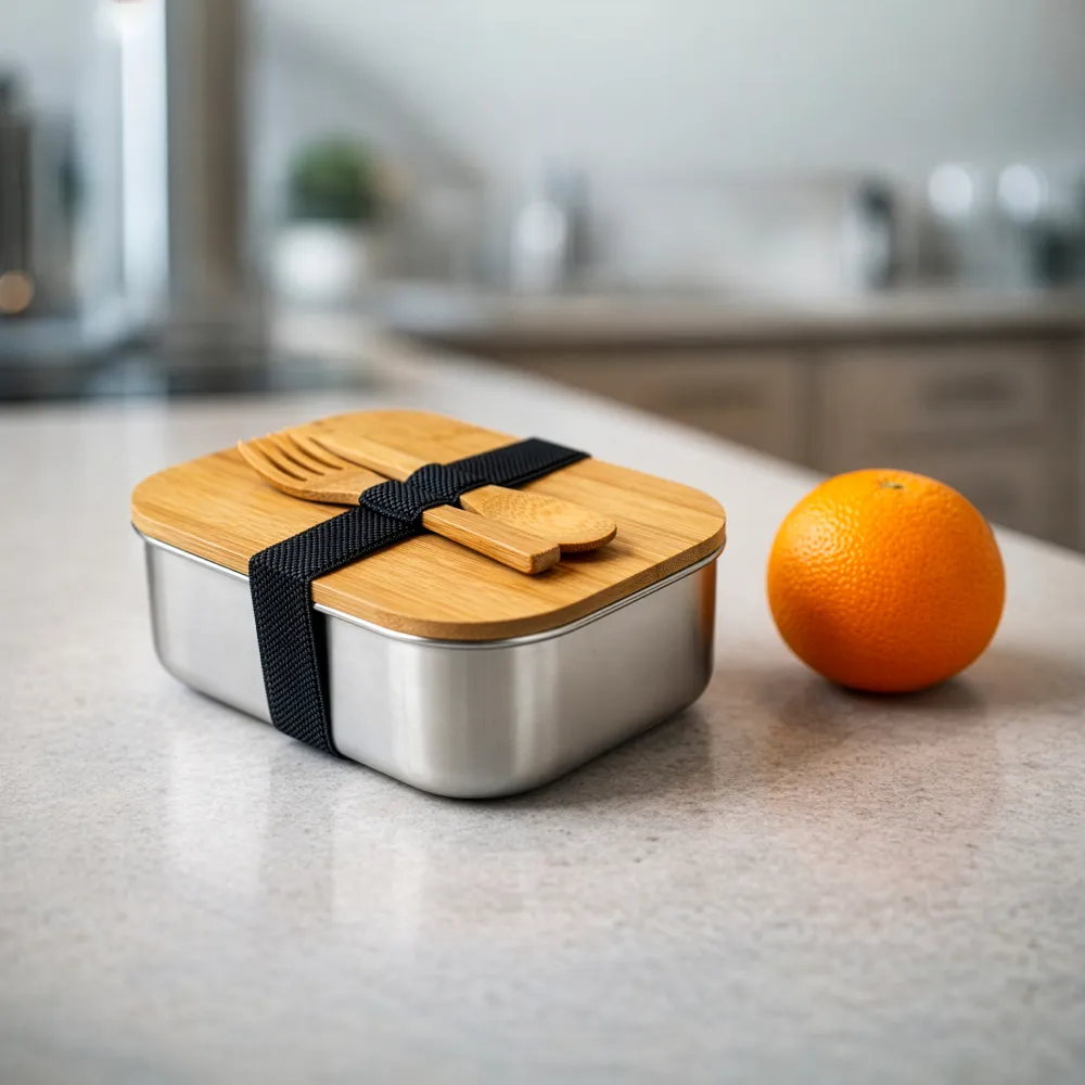 Stainless Steel Lunch Box with Bamboo Lid & Strap 3