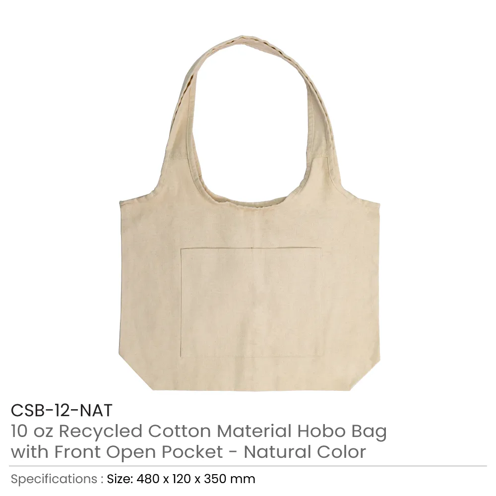 Cotton Hobo Bags with Front Pocket, 340 GSM (10 oz) 8