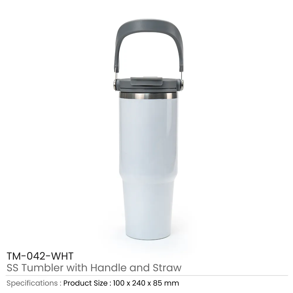 Double Wall Stainless Steel Tumblers with Handle & Straw – 900ml 4