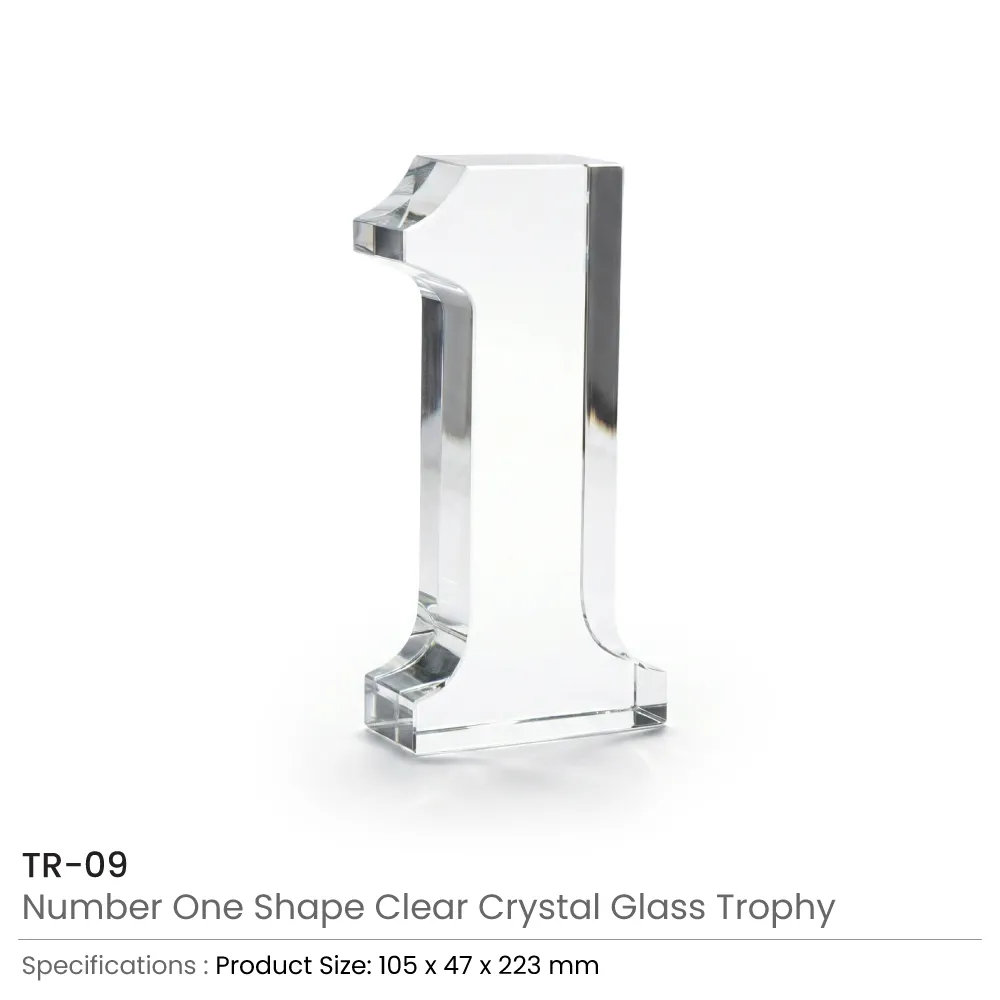 Crystal Glass Trophy in Number One Shape with Gold Lock Closure Box 3