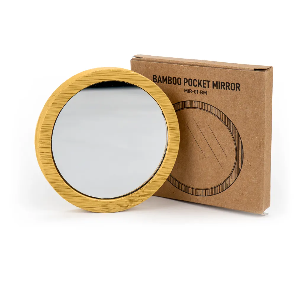 Bamboo Pocket Mirrors in Round-shaped, Lightweight & Portable 1