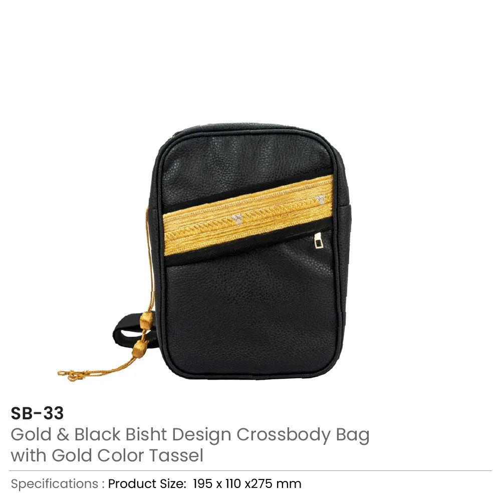 Crossbody Bag in PU Leather with Arabic Traditional Gold Bisht Design 1