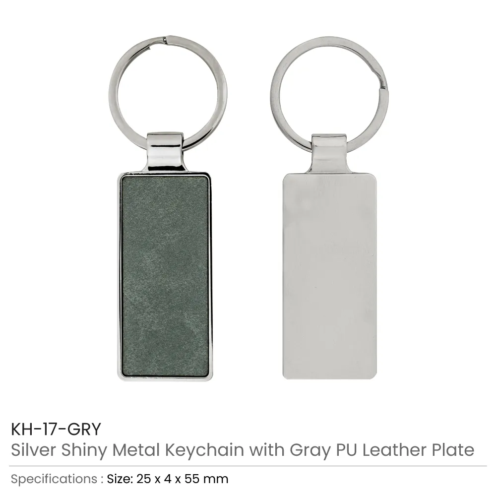 Silver Shiny Metal Keychains with Laserable PU Leather Plate 3