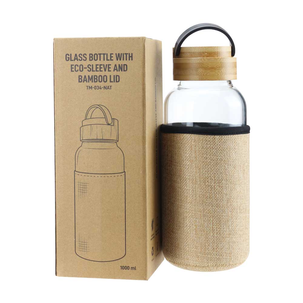 Glass Bottles with Bamboo Lid and Eco Sleeve 6