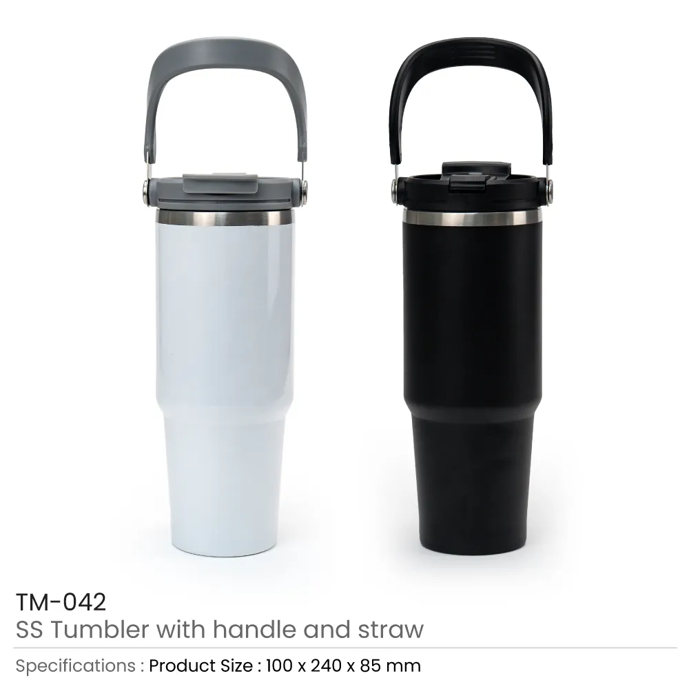 Double Wall Stainless Steel Tumblers with Handle & Straw – 900ml 8