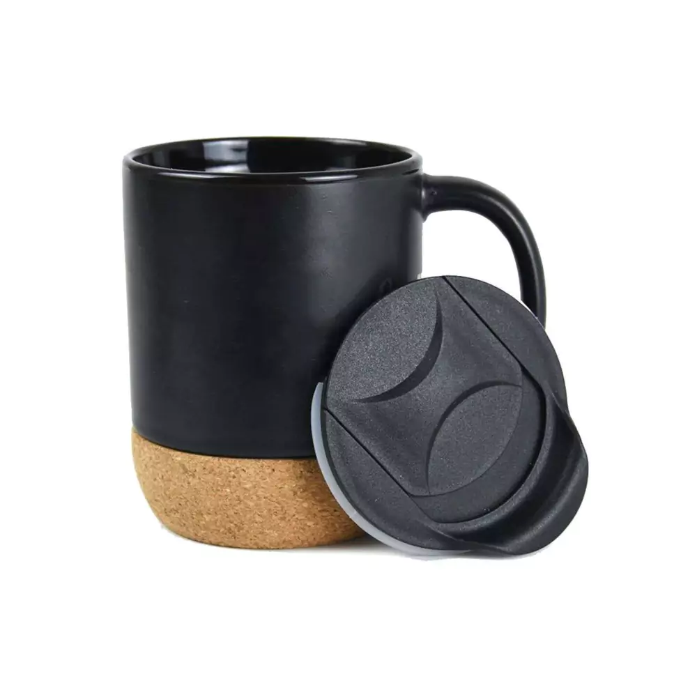 Ceramic Mugs with Lid and Cork Base 385 ml 9