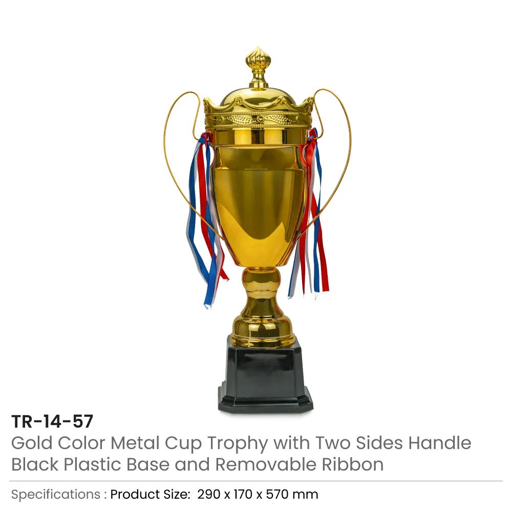Metal Close Cup Trophies with Two-Sided Handle & Attached Ribbons 3